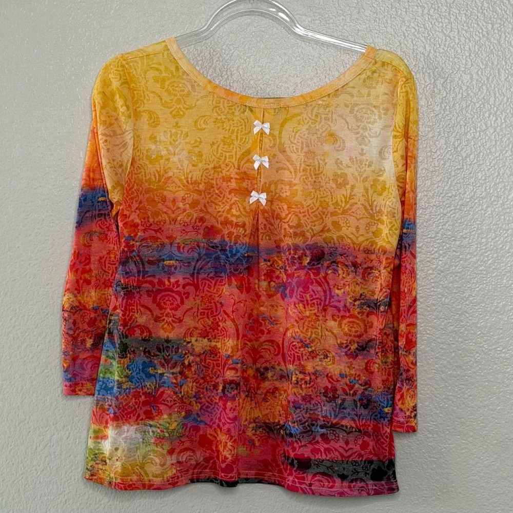 Vintage Y2K Zelia Burnout Floral Tunic Top Long Sleeve Artsy Campus Fairycore XL - Picture 10 of 16